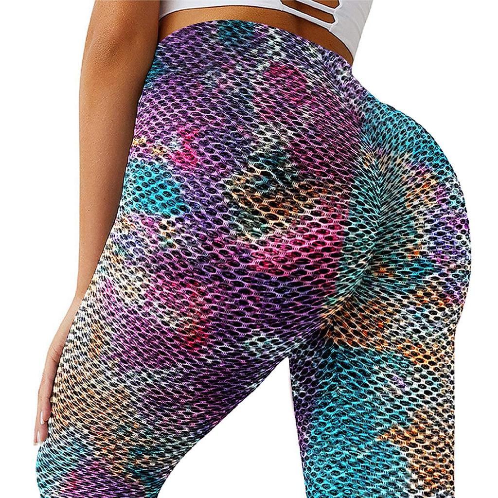 Women Stretch Yoga Leggings Fitness Running Sports Tie-Dye Bubble Hip Lift Pants
