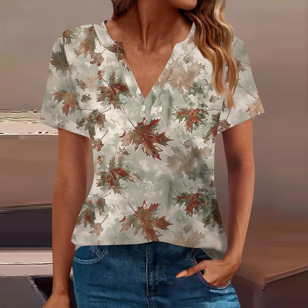 Women's T Shirt Tee Printed Short Sleeve Daily Weekend Fashion Basic V Neck Regular Top