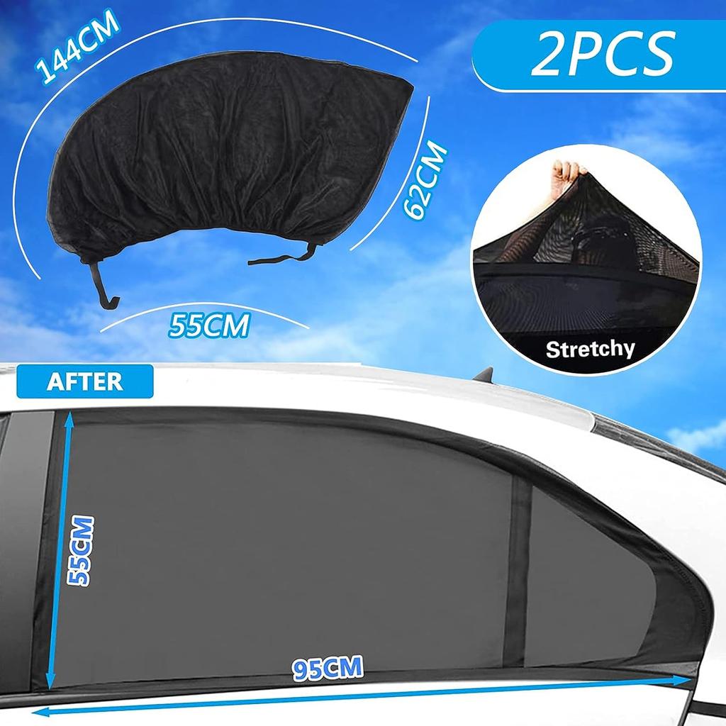 Pack of 2 Sun Protection Car Side Window Screen Universal Sun Visor Net for Side Windows Mesh Material Baby Children Pets Darkening Protection Privacy