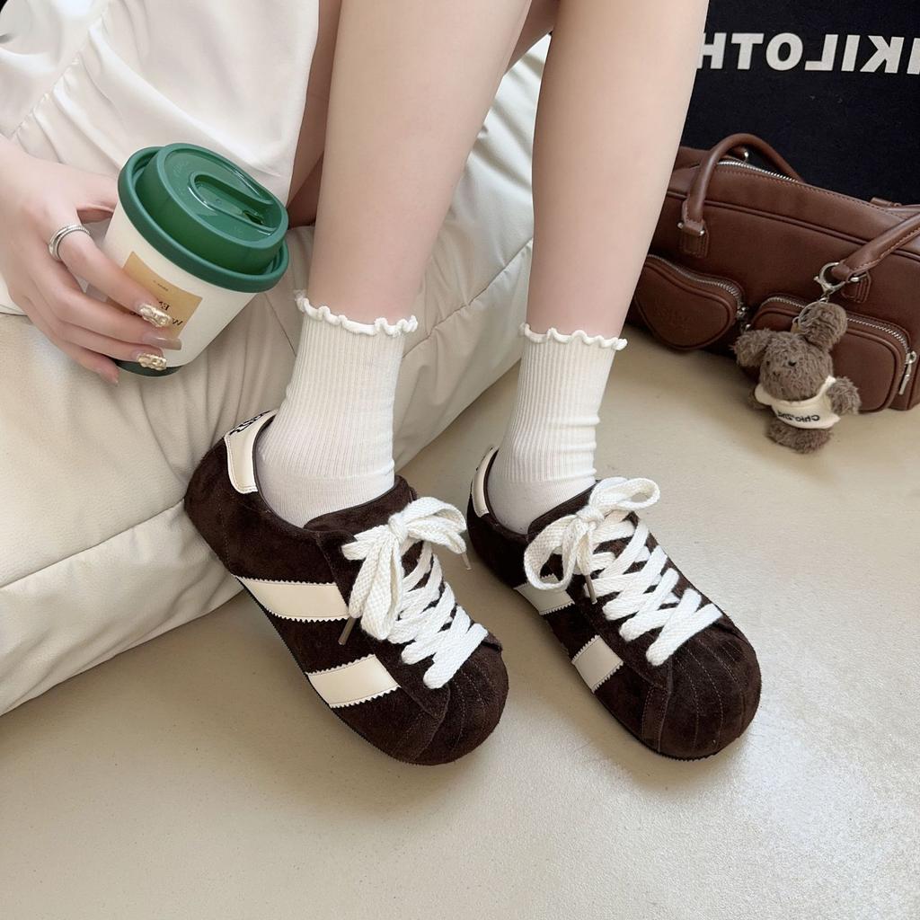 European Matte Leather Big Head Lace-up Bread Shoes Casual Board Shoes Thin German Training Shoes Flat Shoes Sports Shoes Women's Shoes