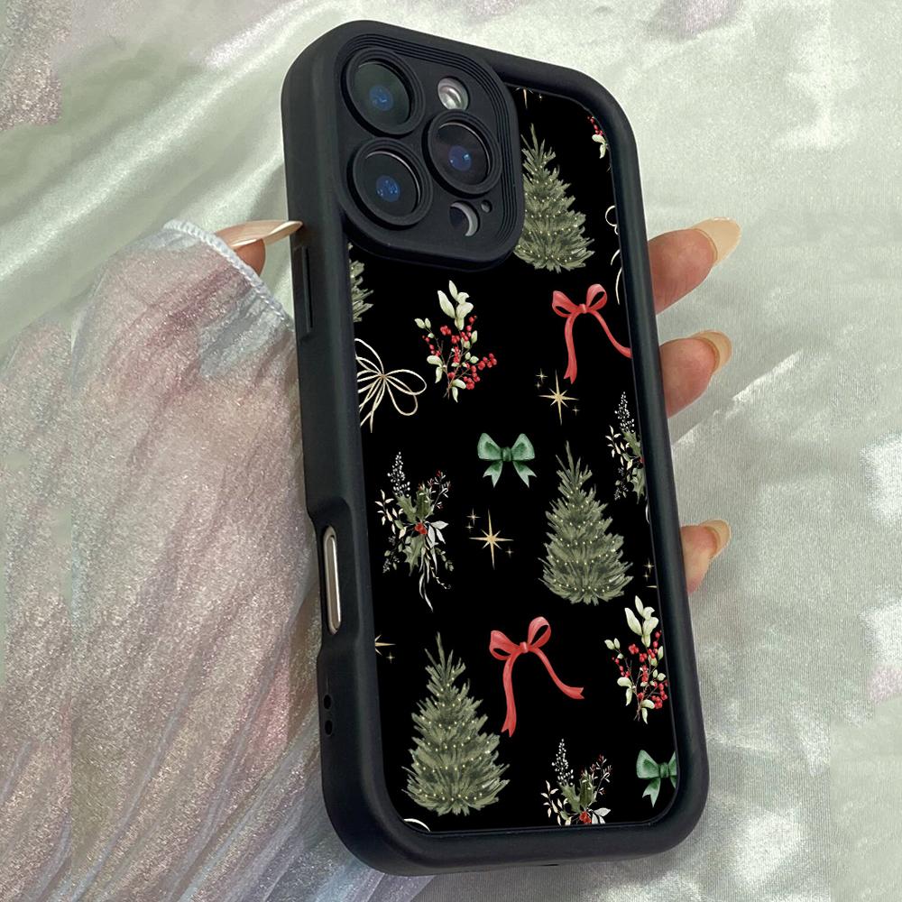 JT167 Рождественская елка с бантом для iPhone 17 16 15 14 Pro Max Samsung S26 S25 Ultra A17 A16 A07 A56 Xiaomi 15T Redmi 15c 14C Note 14 Мягкий чехол из ТПУ