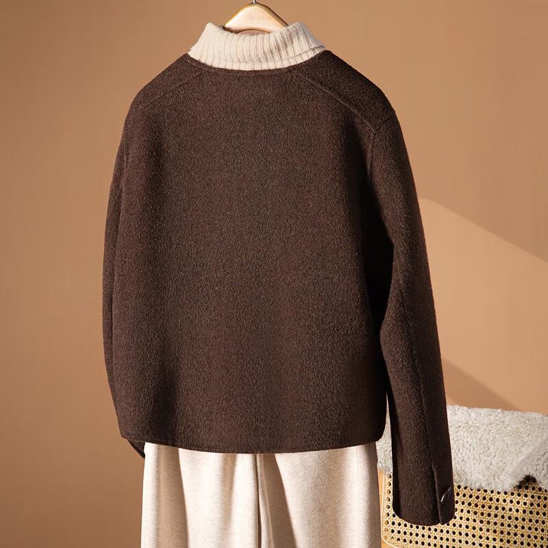 Sisbaishe Women's Round Neck Double-Faced Wool Coat