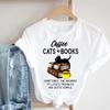 Unisex Books Cat Coffee Vintage Print Tee Top Summer Fashion Tshirt Short Sleeve Lady Fe Unisex Clothing Casual Graphic T-shirt Unisex
