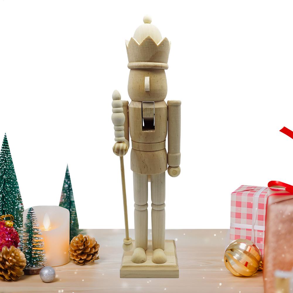 Nutcracker Decor 38cm Wooden 3D Carving Figurine Christmas Wood Nutcracker Ornament For Holiday Party Kitchen Shelf Bedroom