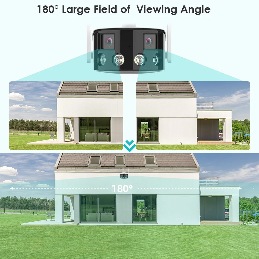 IP-камера с двумя объективами 8 МП, 4K, сверхширокоугольный угол 180°, защита Wi-Fi, искусственный интеллект, обнаружение человека, наружное наблюдение, приложение ICSEE