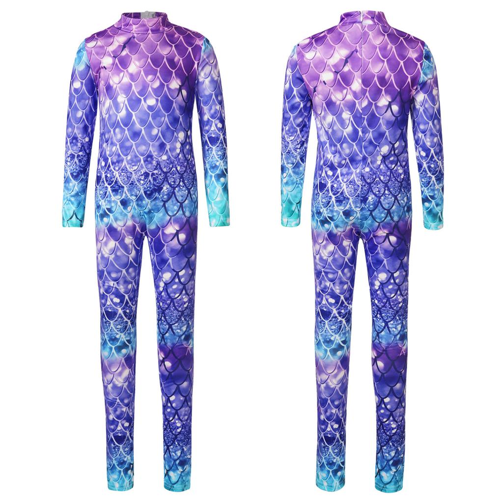 Гимнастический купальник для девочек, комбинезон русалки с длинными рукавами, боди, комбинезоны для акробатики, танцевальные балетные велосипедки