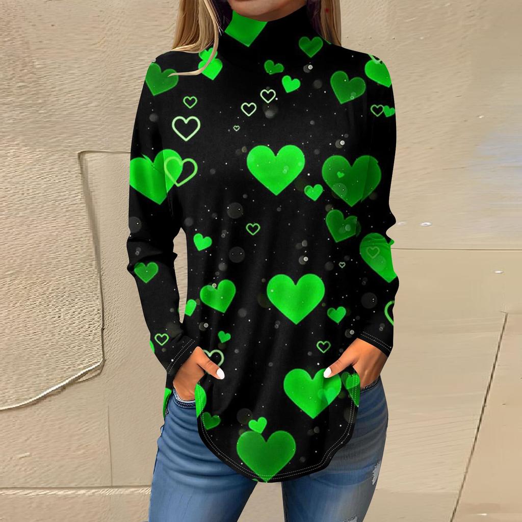 Женский свободный с высоким воротом St. Футболка с длинным рукавом и принтом Патрика. Верхний пуловер.