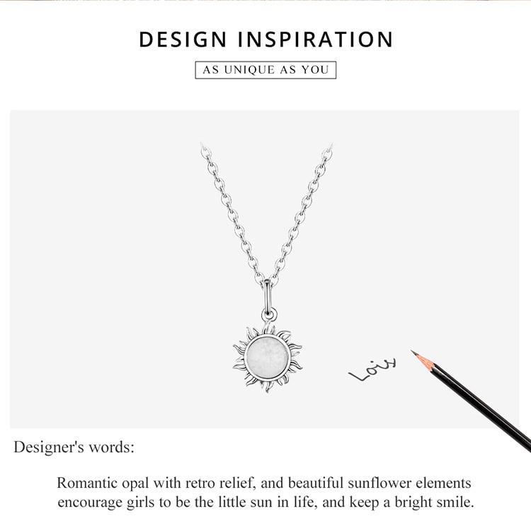 BAMOER Аутентичные стерлингового серебра 925 пробы с белым опалом Солнце кулон цепочки и ожерелья для женщин ювелирные изделия