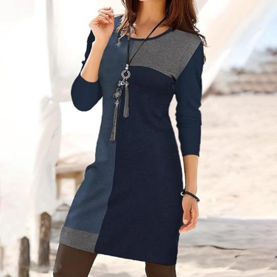 Женское весеннее платье одинакового цвета с геометрическим круглым вырезом и длинными рукавами, свободный пуловер, мягкое повседневное мини-платье длиной выше колена