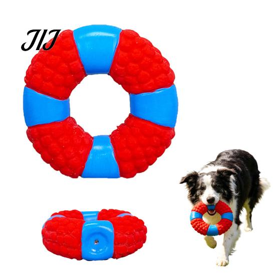 Squeaky Dog Toys Lifebuoy Ring Toy, Latex Chew Teeth Pet Fetch Cleaning Toy for Aggressive Chewers, Interactive Training Puppy Teething