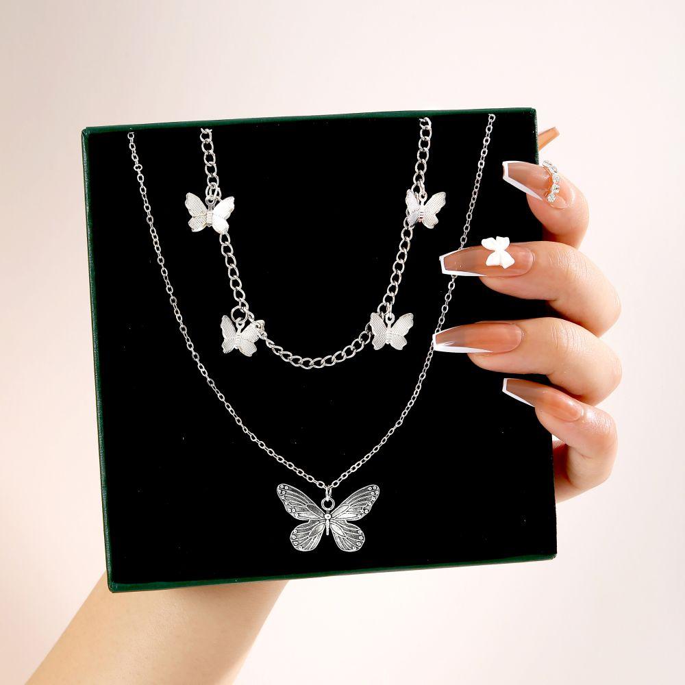 iF ME Vintage Pearl Multilayer Butterfly Necklace Gold Color Pendant Choker Chain Women Jewelry Accessories[No Box]
