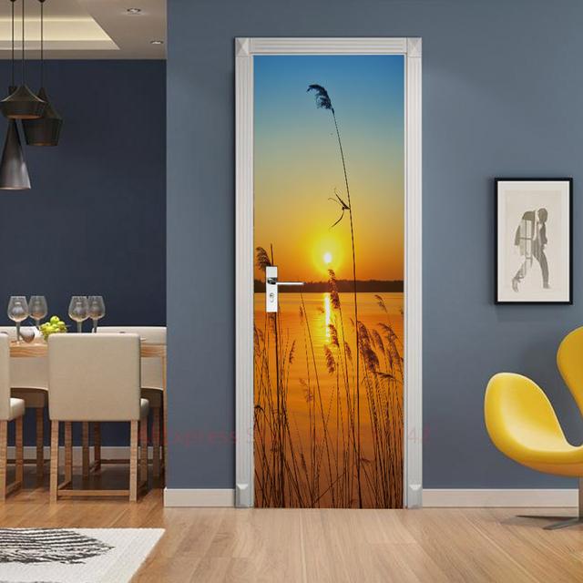 Растение, джунгли, пейзаж, наклейки на дверь, украшение для спальни, ванной комнаты, комната для мальчиков и девочек, оконная стена, 3d обои, вход, постер, фреска