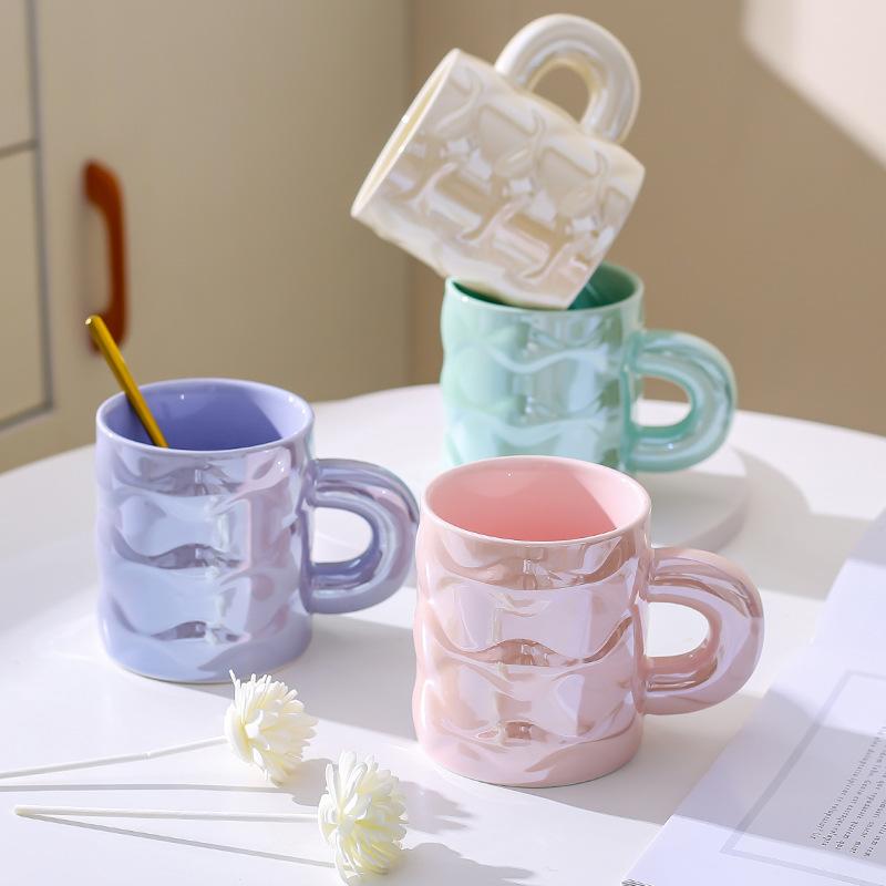 High Value Light Luxury Mug Home Office Cup Best Friend Souvenir Ceramic Pearlescent Cup Student Water Cup