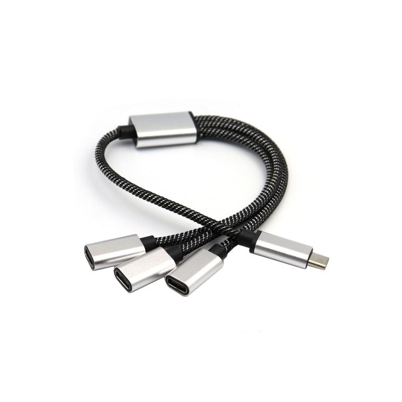 USB C «папа» на три USB C «мама» сплиттер-конвертер, удлинительный соединительный кабель для зарядки и передачи данных