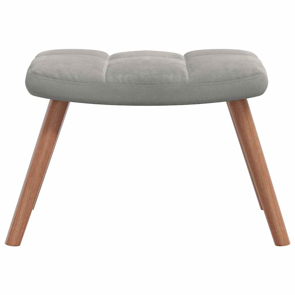 Velvet Armchair with Footstool Light Grey