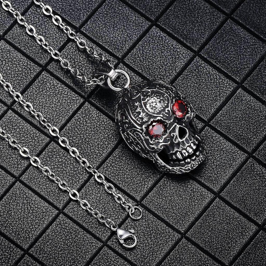 Gothic Hollow Pendant Necklace Eyes Ruby Stainless Steel Men's Acsergery Silver Gift