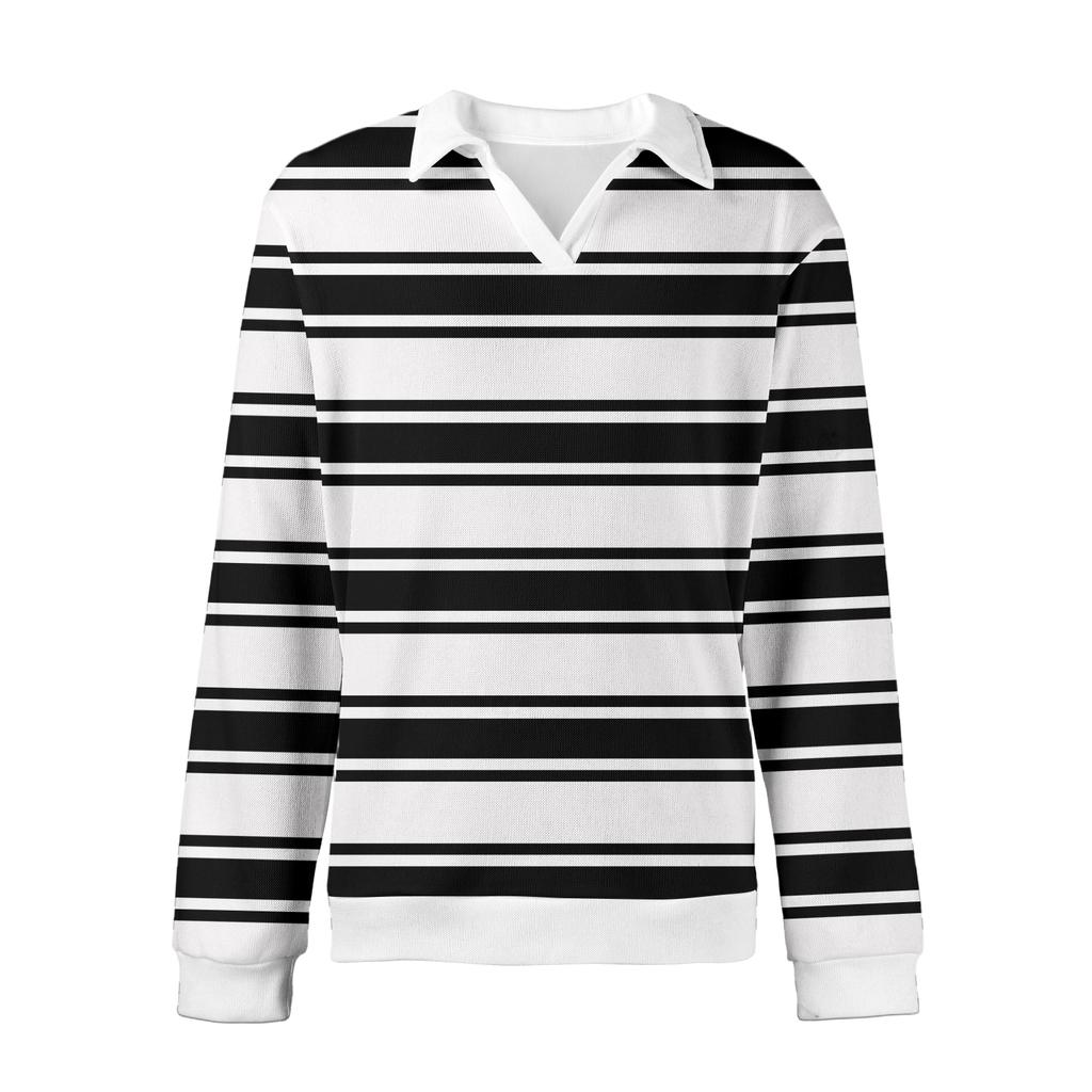 Men's Casual Fashion Printed Lapel Long-sleeved Knitted Bottoming Shirt Top