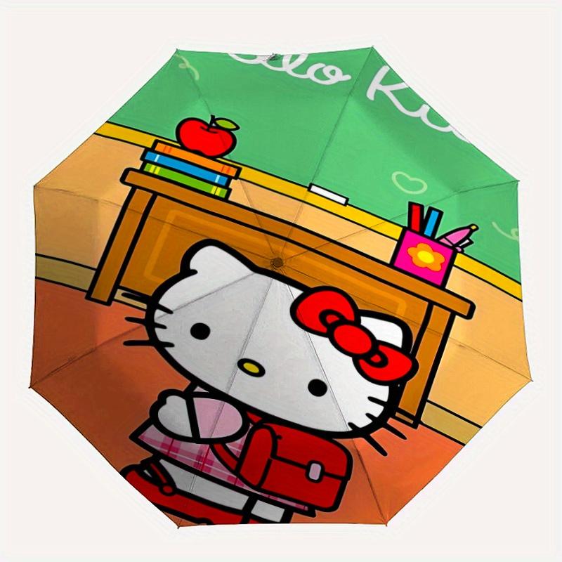 Classroom Hello Kitty Automatic 3-Fold Umbrella Design, Cute Cartoon Pattern, Portable Outdoor Umbrella, Perfect, Holiday Gift for Disney fans.Y017