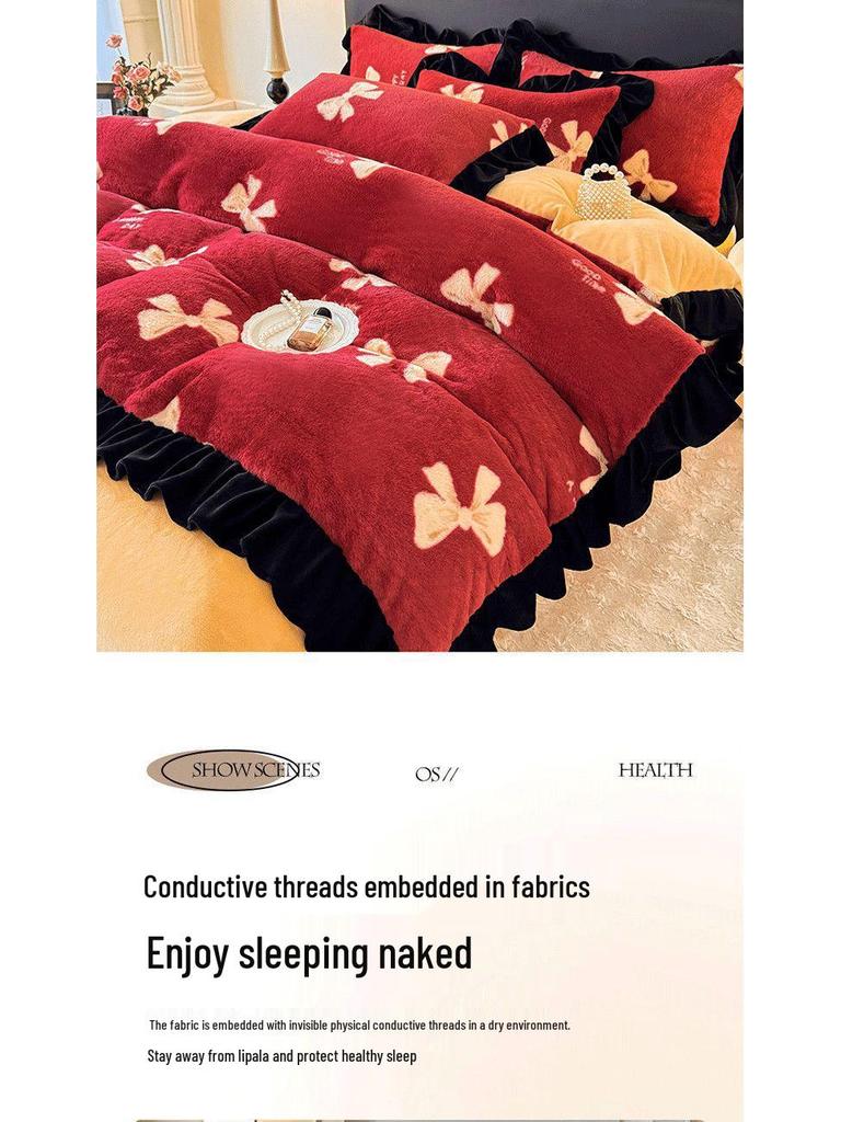 G5Z Winter Plush Coral Fleece Bedding Set - Thickened Double-Sided Duvet Cover & Bed Sheet, Three-Piece Set
