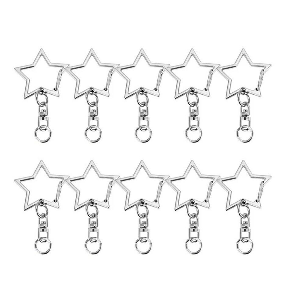 10pcs New Zinc Alloy Star Keyring Pendant Hollow Design DIY Crafts Key Chain Key Ring Hanging Buckle Multi-purpose Lobster Clasp