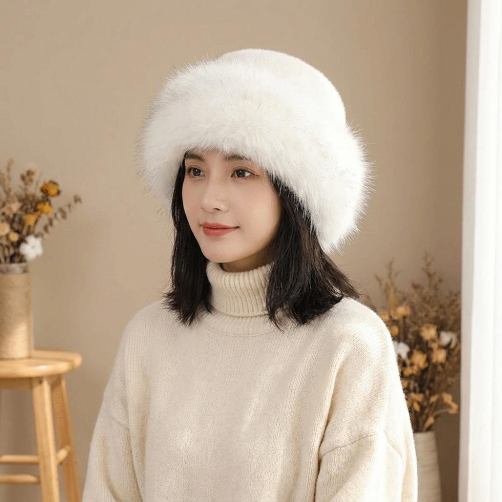 Korean Style Plush Bucket Hat Brimless Fluffy Warm Hat Retro Mink Fur Fisherman Hat Outdoor