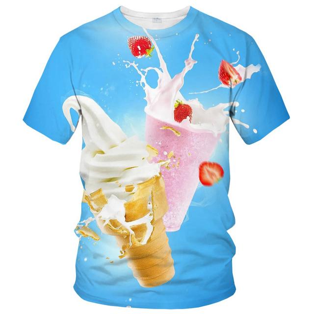 Футболки Summer Interest Ice Cream с графическим принтом для мужчин, повседневные, с 3D-принтом, крутые футболки, хип-хоп, харадзюку, с круглым вырезом, уличные топы