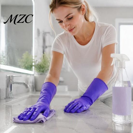 Waterproof Laundry Gloves PVC Rubber Cleaning Gloves, Thickened with Warm Fleece Lining Dishwashing Non Slip Dish Washing Mitts Anti-Slip Housework