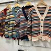 Fashion Casual Striped Cardigan Women's V-neck Casual Spring Autumn Vintage Jacquard Sweater Knitted Sweater Jacket