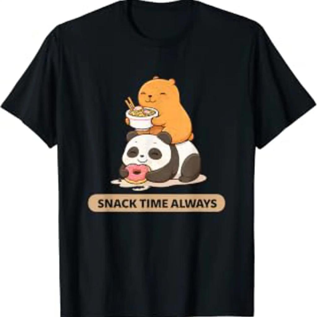 Snack Time Always Kawaii Capybara Panda Foodie Wortspiel T Shirt vintage Washed homme fashion Unisex Casual graphic Comfortable