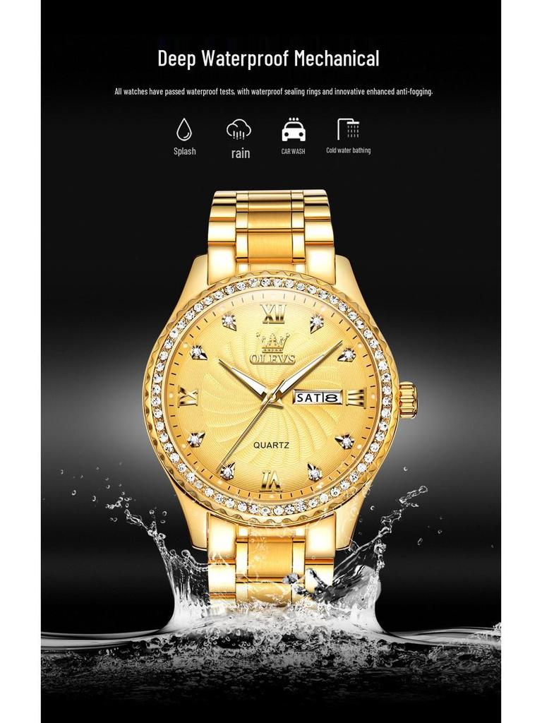 OLEVS Роскошные Золотые Водонепроницаемые Мужские Часы с Бриллиантами