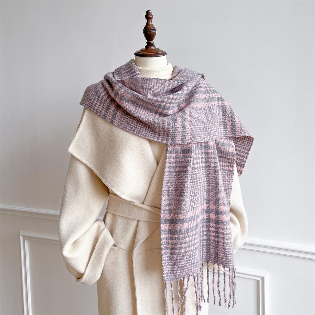 White Plaid Polyester Fringed Scarf Female Autumn And Winter Couple Warm Versatile Skin-Friendly Atmosphere Scarf