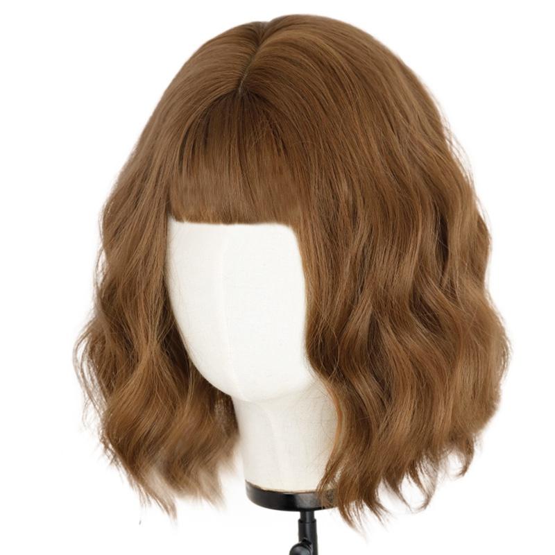 XINRAN Женский модный короткий волнистый парик с челкой, винно-красный волнистый парик, разноцветные парики из синтетического волокна для женщин