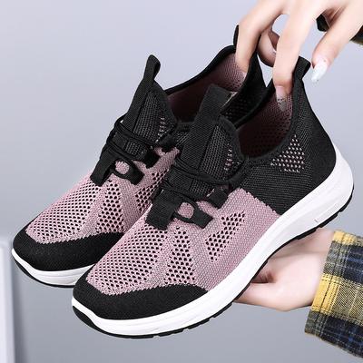 Женская летняя новая дышащая одинарная обувь корейская версия сетчатая обувь вязаная обувь на мягкой подошве для бега модная универсальная спортивная обувь