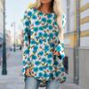 Plus Size Women Autumn Yellow Flowers Printed Comfy Long Sleeve Round Collar T-shirt Casual Baggy Mid Length Tee Tops