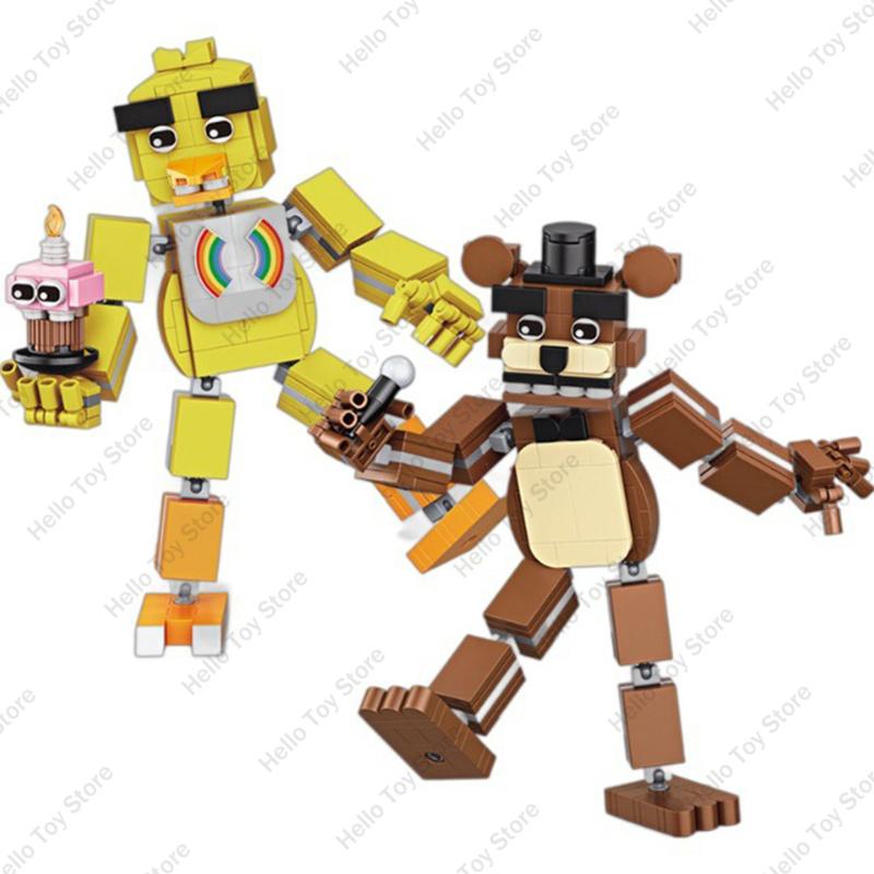 Горячая Классическая Кино Фигурка Fnaf Кукла Fnaf Пять Ночей Кошмарная Чика Фокси Золотой Бонни Медведь Фигурка Действия Детали Строительные Блоки Игрушки