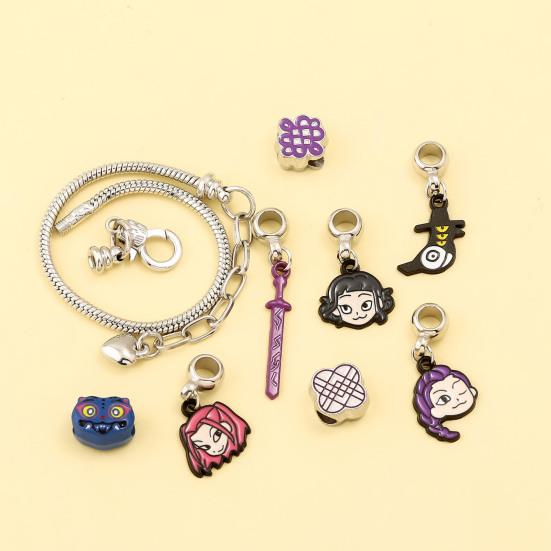 Браслет в стиле Охотников на демонов, цинковый сплав, эмаль, кошачьи шармы, змеиная цепочка, устойчивый к выцветанию, легкий, готическая фэнтези бижутерия, аксессуары