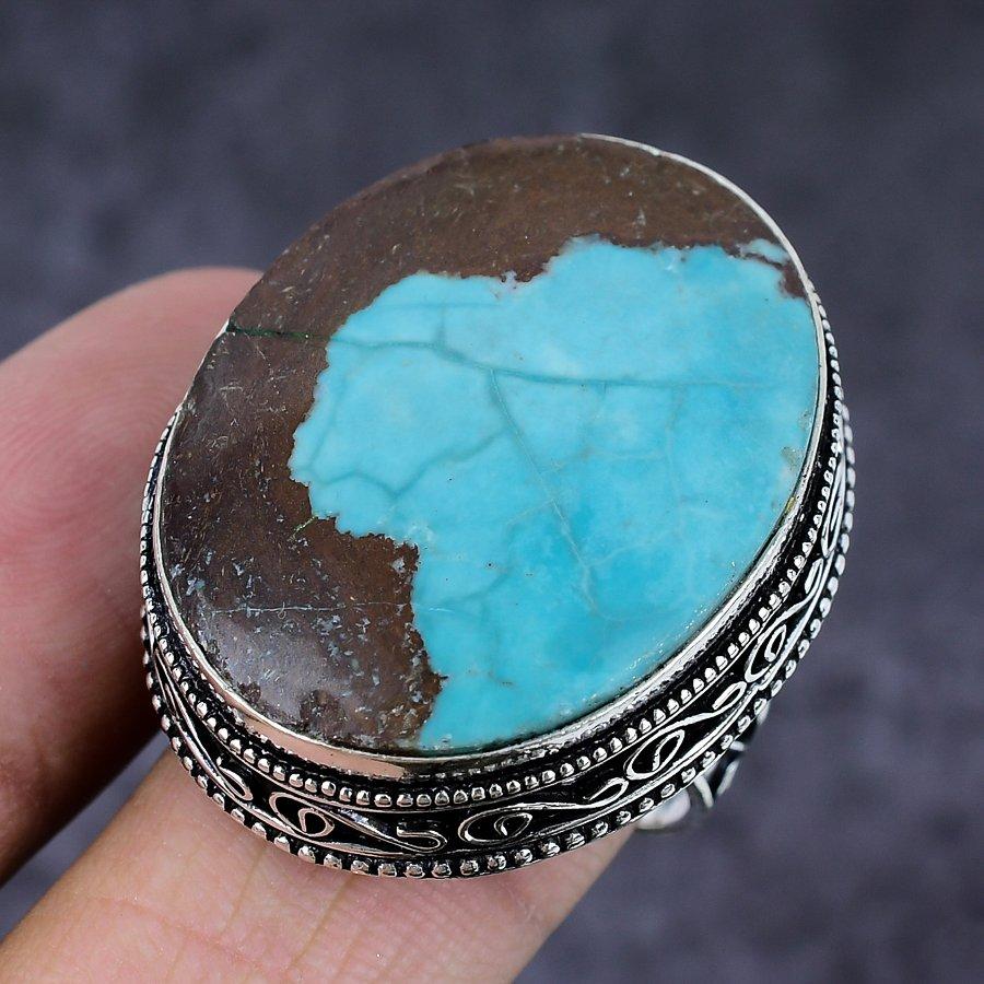 Tibetan Turquoise Gemstone Handmade 925 Sterling Silver Gift Ring Size 8 W2d08