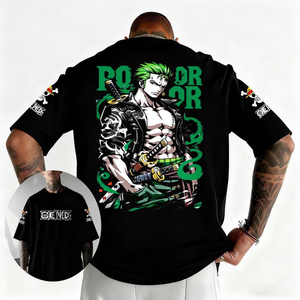 One Piece 2026 Summer Men Cotton Tshirt Streetwear Anime Graphic Oversized Short Sleeve Casual Daily Wear Roronoa Zoro 3 Swords