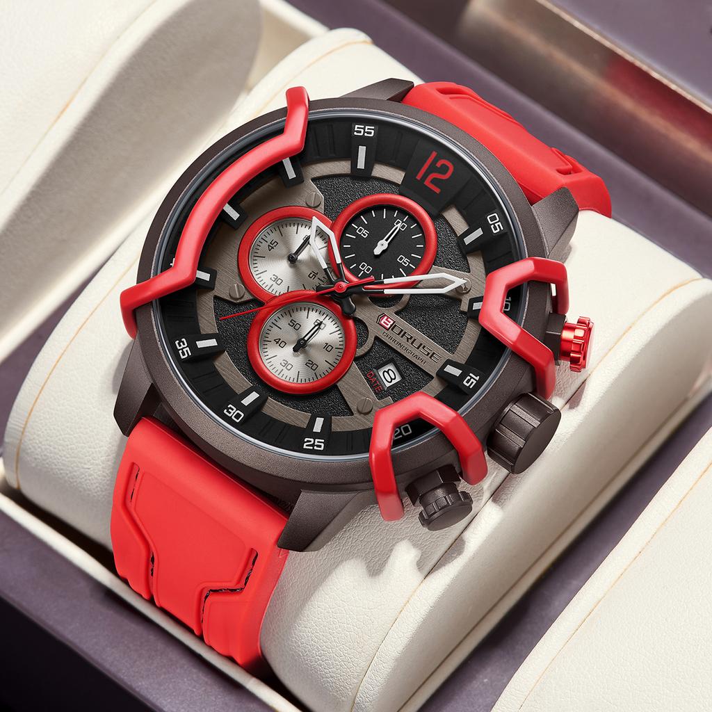 BORUSE Fashion Men's Watch Pointer Quartz Men's Watch Large Dial Men's Watch Calendar Men's Watch Silicone Strap Watch for Men