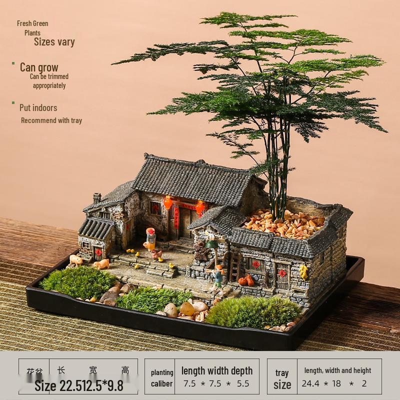 New Zen Bonsai Ornaments for Living Room or Office - Porcelain Micro-Landscape Decor for Bookcase and Desktop.