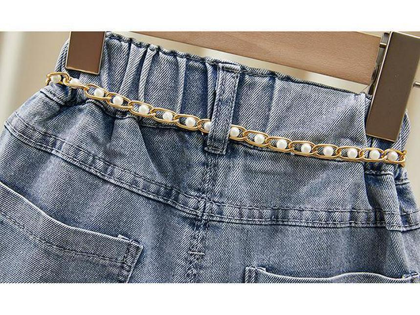 2025 Весна/Осень Джинсы широкие свободные для девочек-малышек с необработанным краем, в корейском стиле