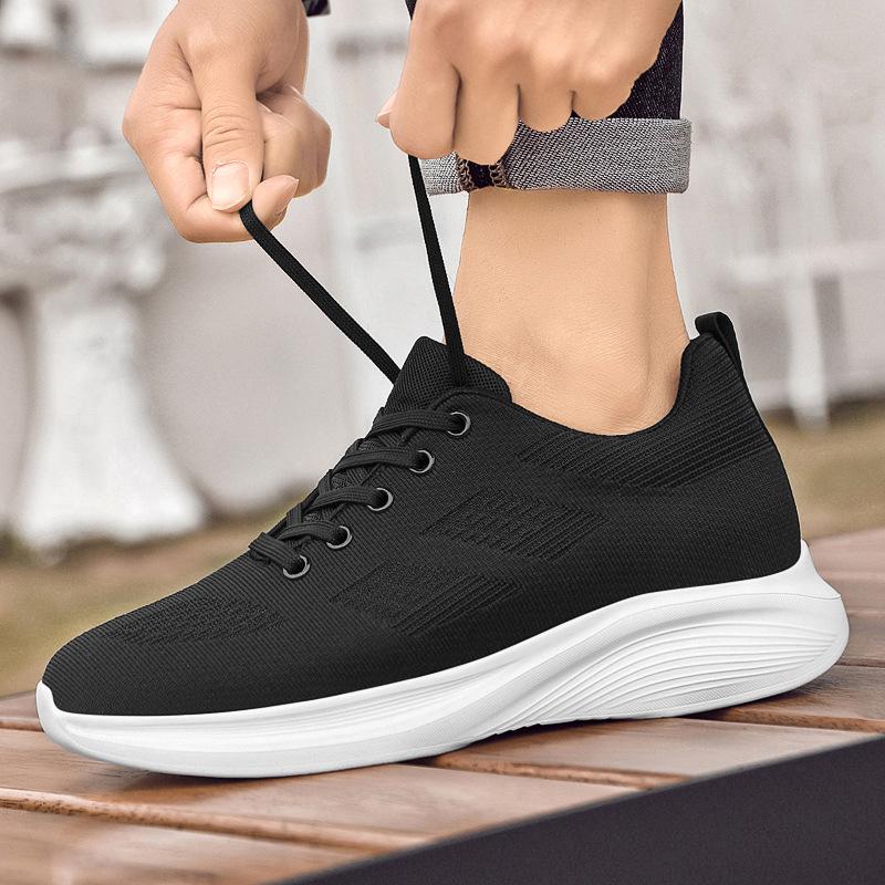 Мужские невидимые кроссовки Flyknit для увеличения роста - Увеличение на 8 см, Дышащие, Легкие, Толстая подошва, Модные повседневные спортивные кроссовки.