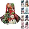 Women's Casual And Fashionable Christmas Printed Long Sleeved V-neck Sexy Dress