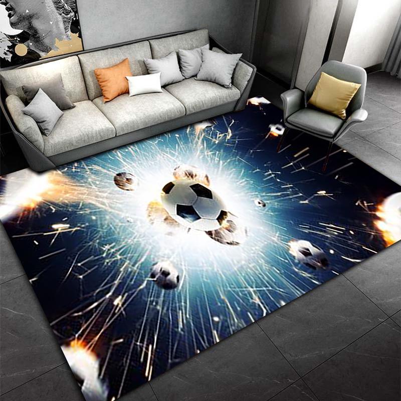 Soccer Ball Explosion Design Carpet, Modern Sports Style Floor Mat Suitable for use as an anti-slip for living room bedroom sofas