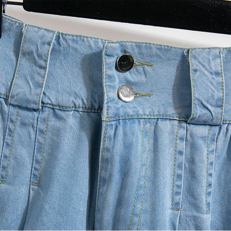 Women's Spring Thin Jeans Skirt Tencel 6/7 Wide-leg Skirt Pants