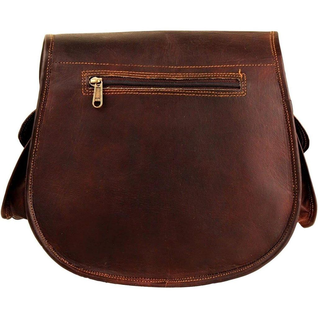 Женская винтажная коричневая кожаная сумка через плечо ручной работы.