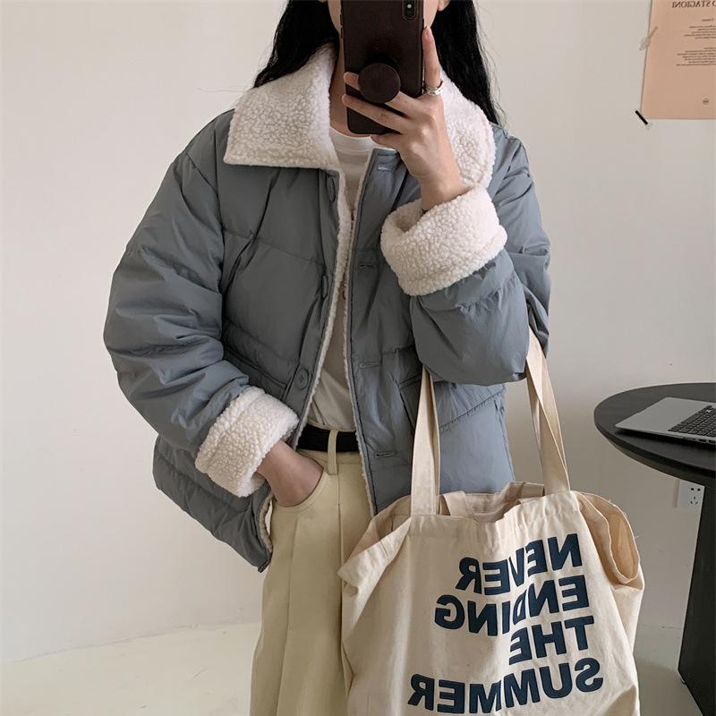 Женская короткая куртка-пуховик из овечьей шерсти, новинка зимы 2024 года, утепленная куртка из белого утиного пуха