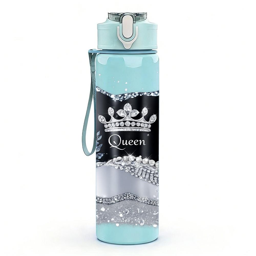 1PC Silver Crown Luxury Art Print 750ml Color Plastic Sports Water Bottle Leakproof Flip Straw Lid Suitable for Sports Office Home Use