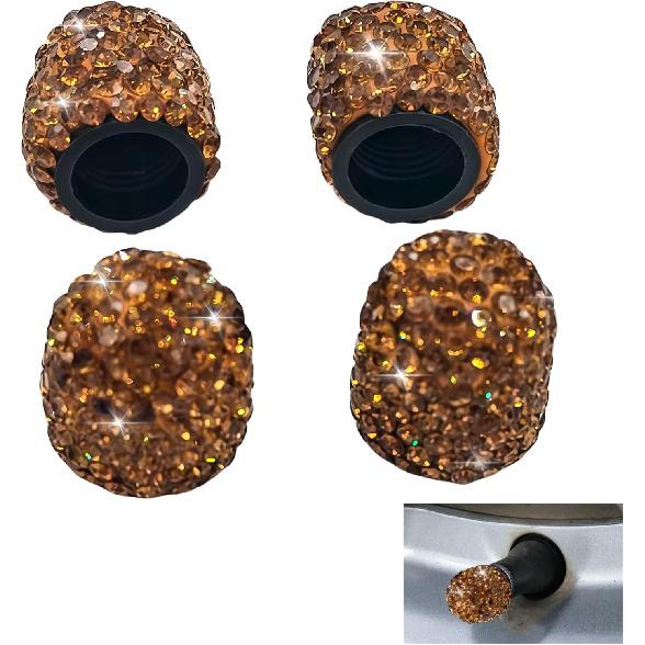 4PCS Rhinestone Tire Valve Caps, Tire Valve Caps, Car Accessories for Women, Anti-Corrosion, Shiny Decoration, AC-6-112 Suitable for All Kinds of