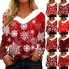 Женская рождественская рубашка с длинным рукавом и принтом снежинок, повседневные свободные футболки с V-образным вырезом